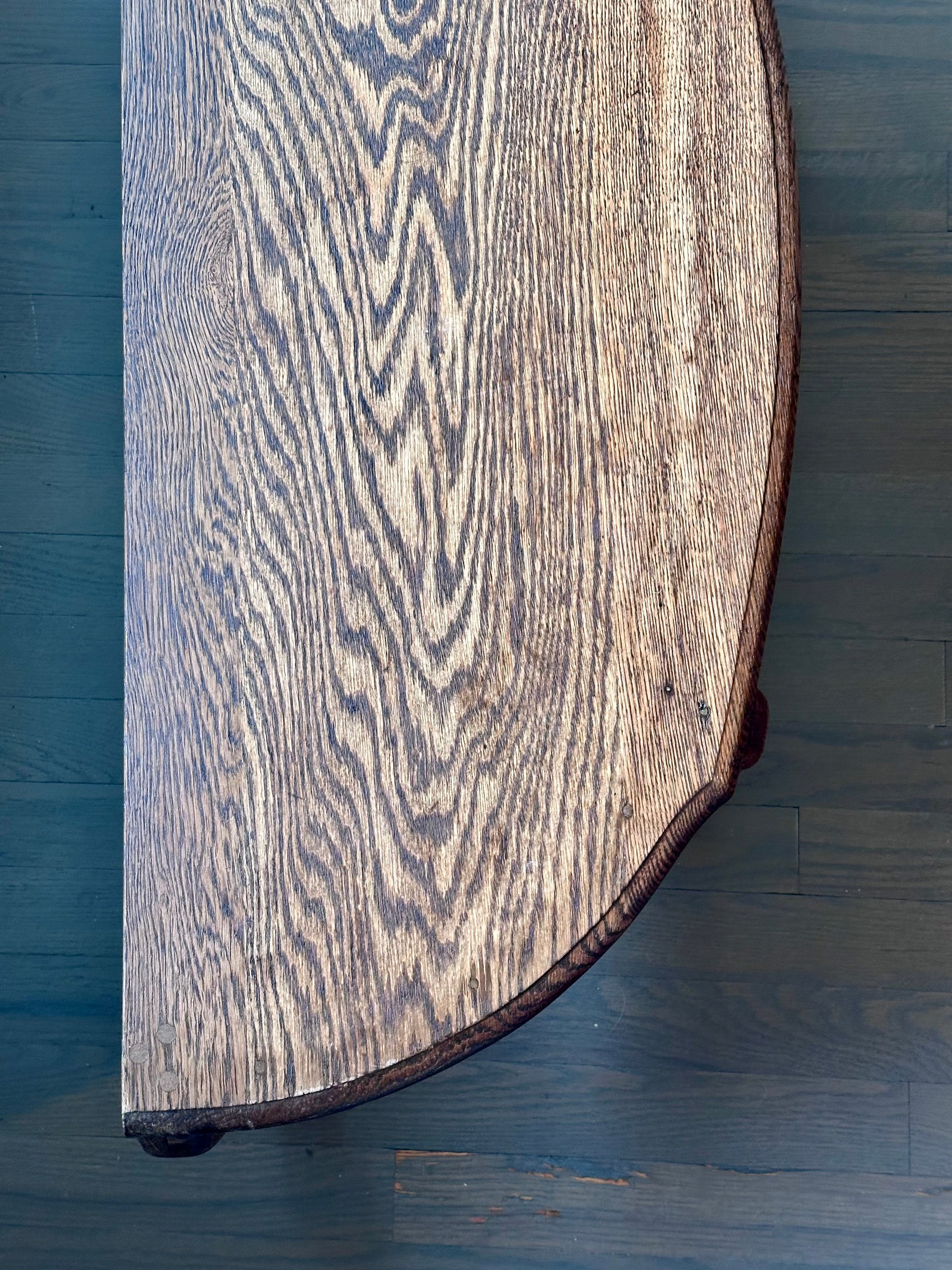 antique tiger oak demilune table on casters – vintage antique home decor from Mid Hudson Vintage