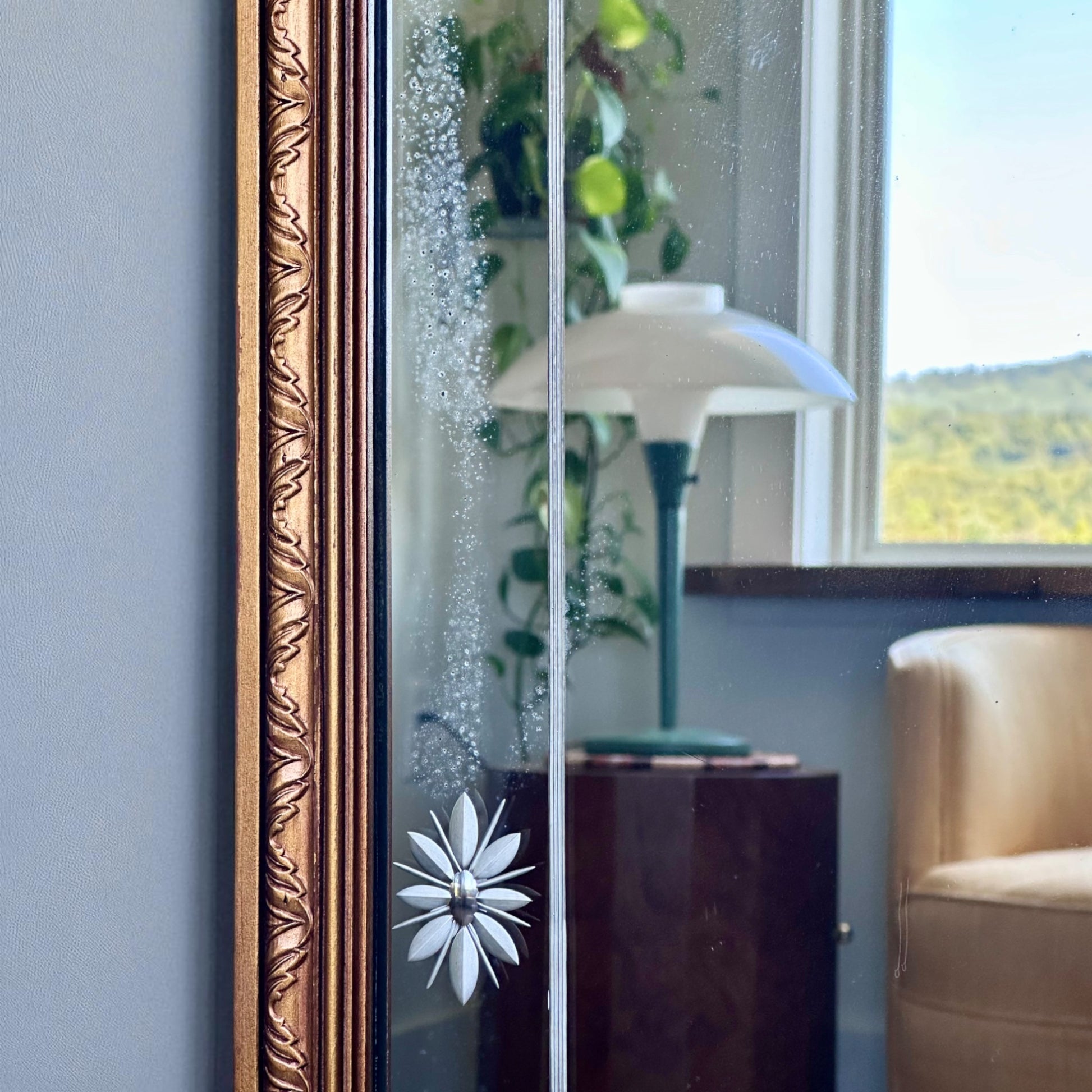 antique etched glass mirror with ornate frame – vintage antique home decor from Mid Hudson Vintage