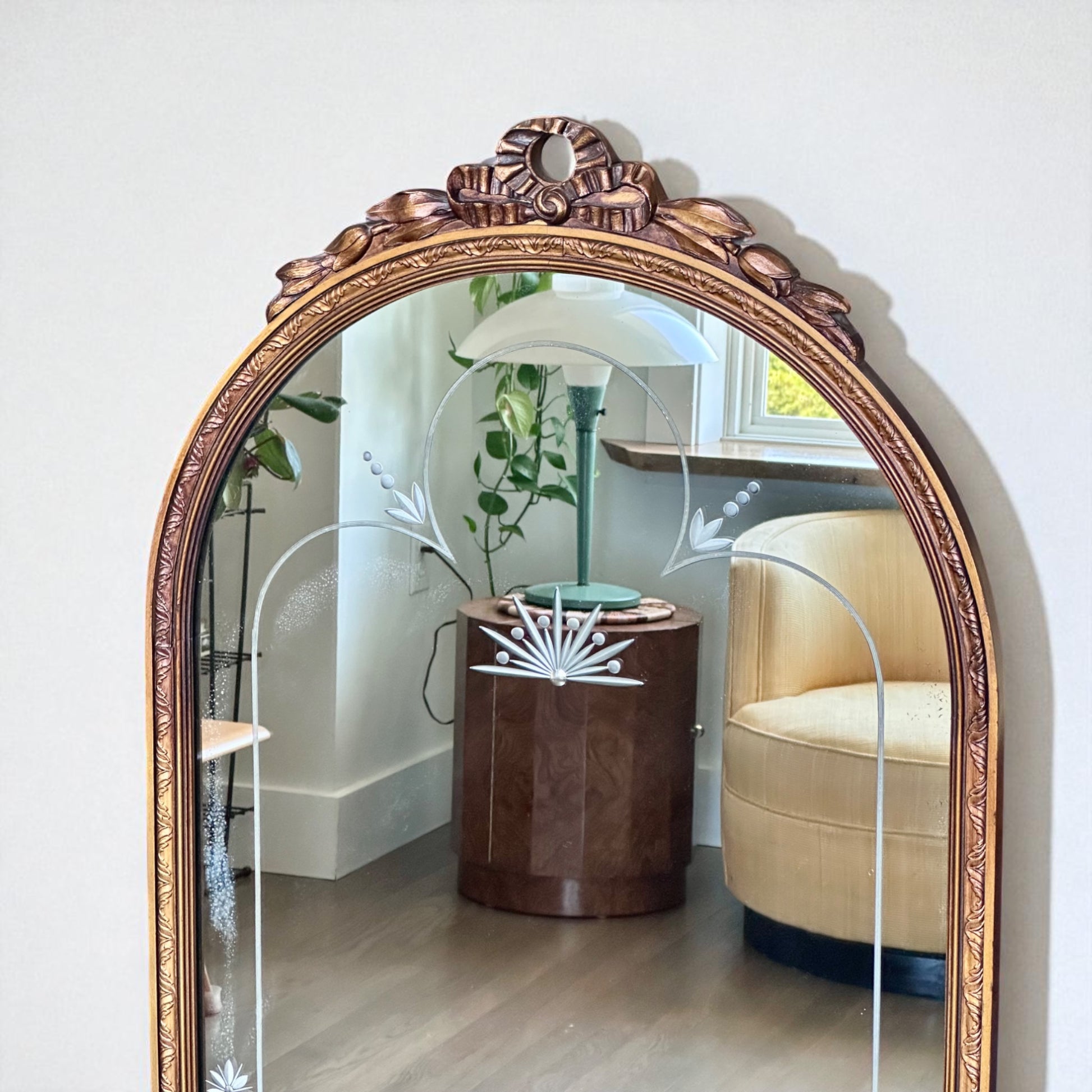 antique etched glass mirror with ornate frame – vintage antique home decor from Mid Hudson Vintage