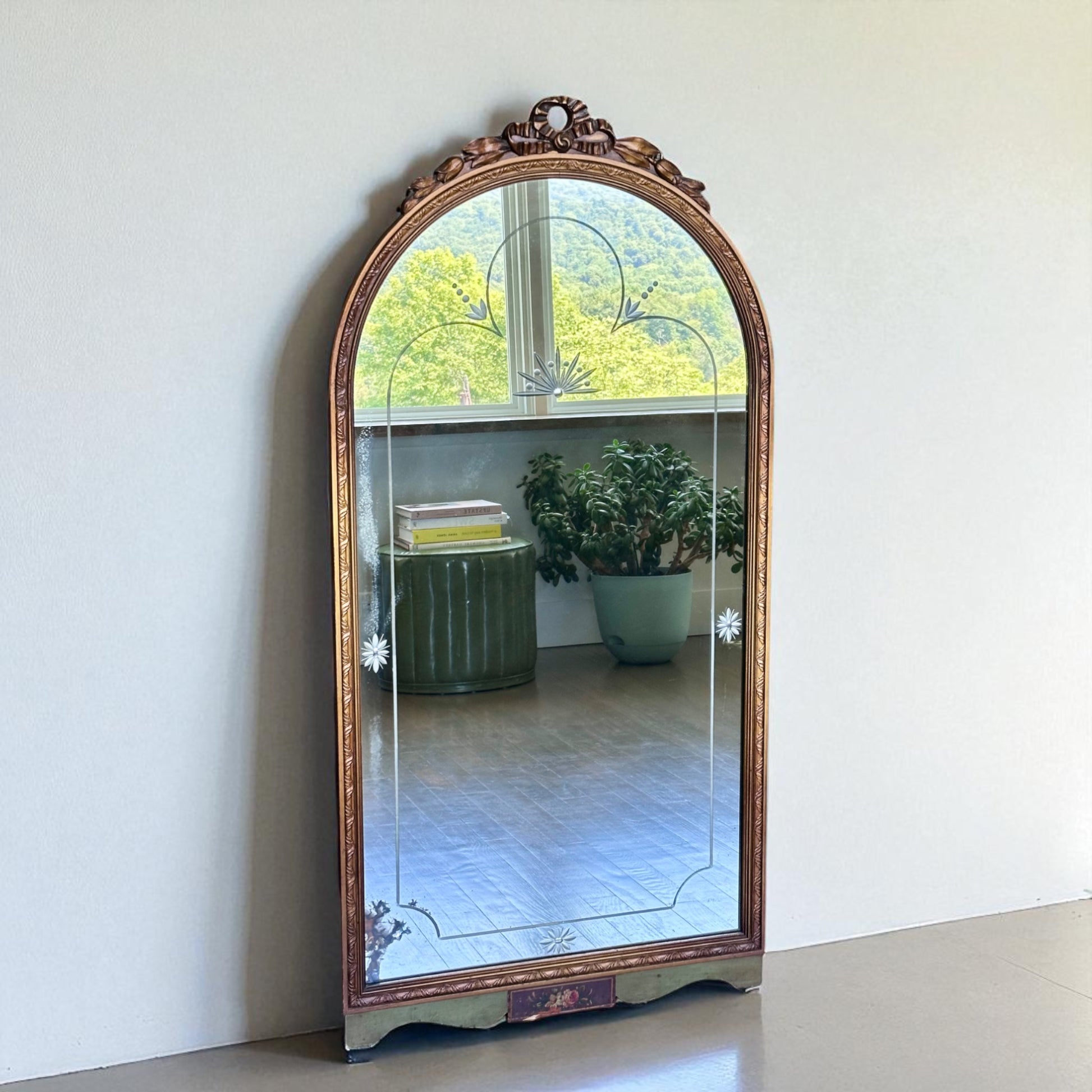Antique Etched Glass Mirror with Ornate Frame – vintage antique home decor from Mid Hudson Vintage