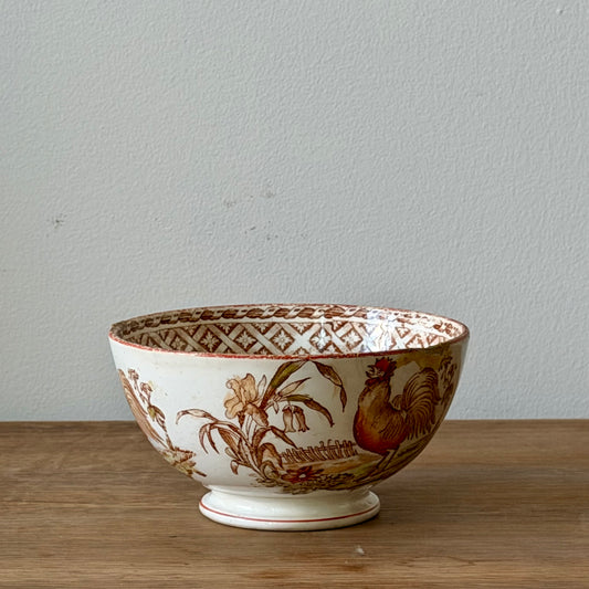 Antique Petrus Regout Maastricht HAAN Rooster Bowl | Dutch Transferware Farmhouse Pottery c.1880s