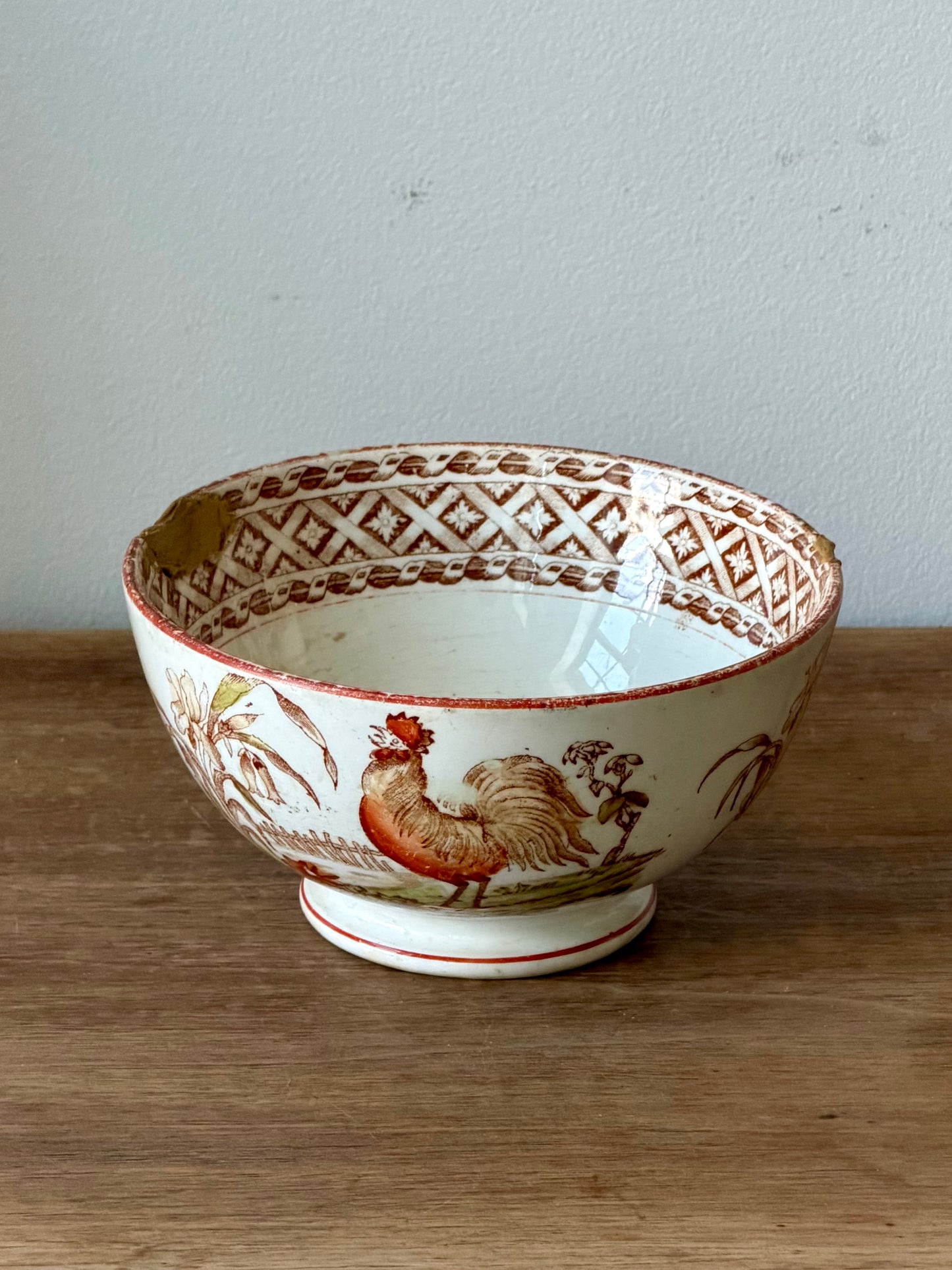 Antique Petrus Regout Maastricht HAAN Rooster Bowl | Dutch Transferware Farmhouse Pottery c.1880s