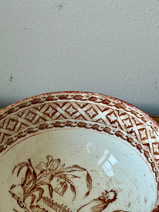 Antique Petrus Regout Maastricht HAAN Rooster Bowl | Dutch Transferware Farmhouse Pottery c.1880s