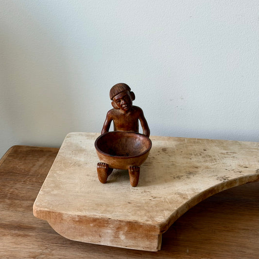 Vintage Hand Carved Wooden Figural Bowl, Sculptural Tribal Style Decor, Folk Art Vessel