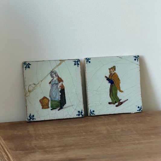 Pair of 18th Century Dutch Delft Polychrome Figural Tiles