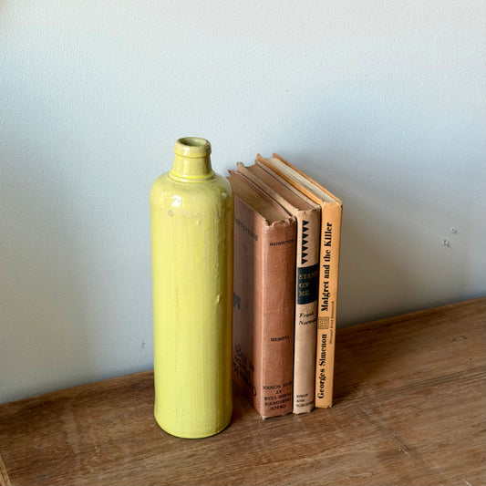 Mid Century Stoneware Bottle Vase Yellow Glaze Ceramic Bud Vase Minimalist Decor