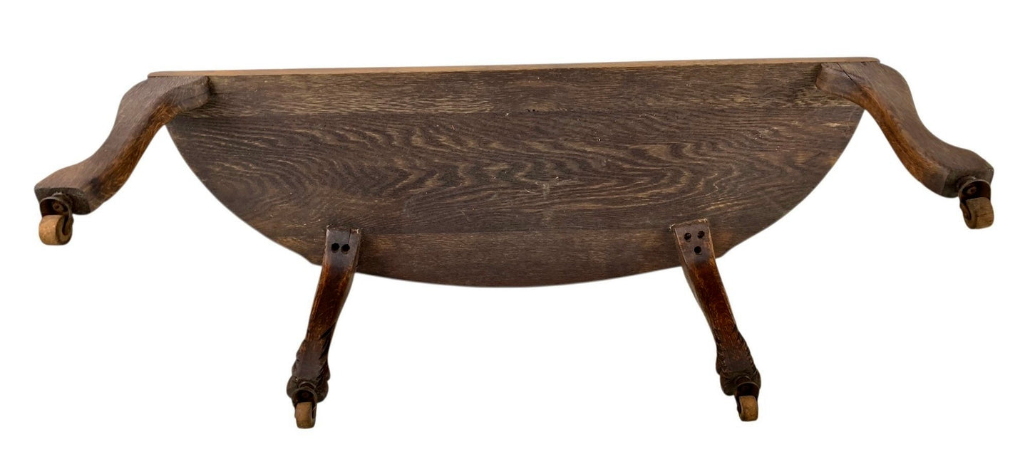 antique tiger oak demilune table on casters – vintage antique home decor from Mid Hudson Vintage