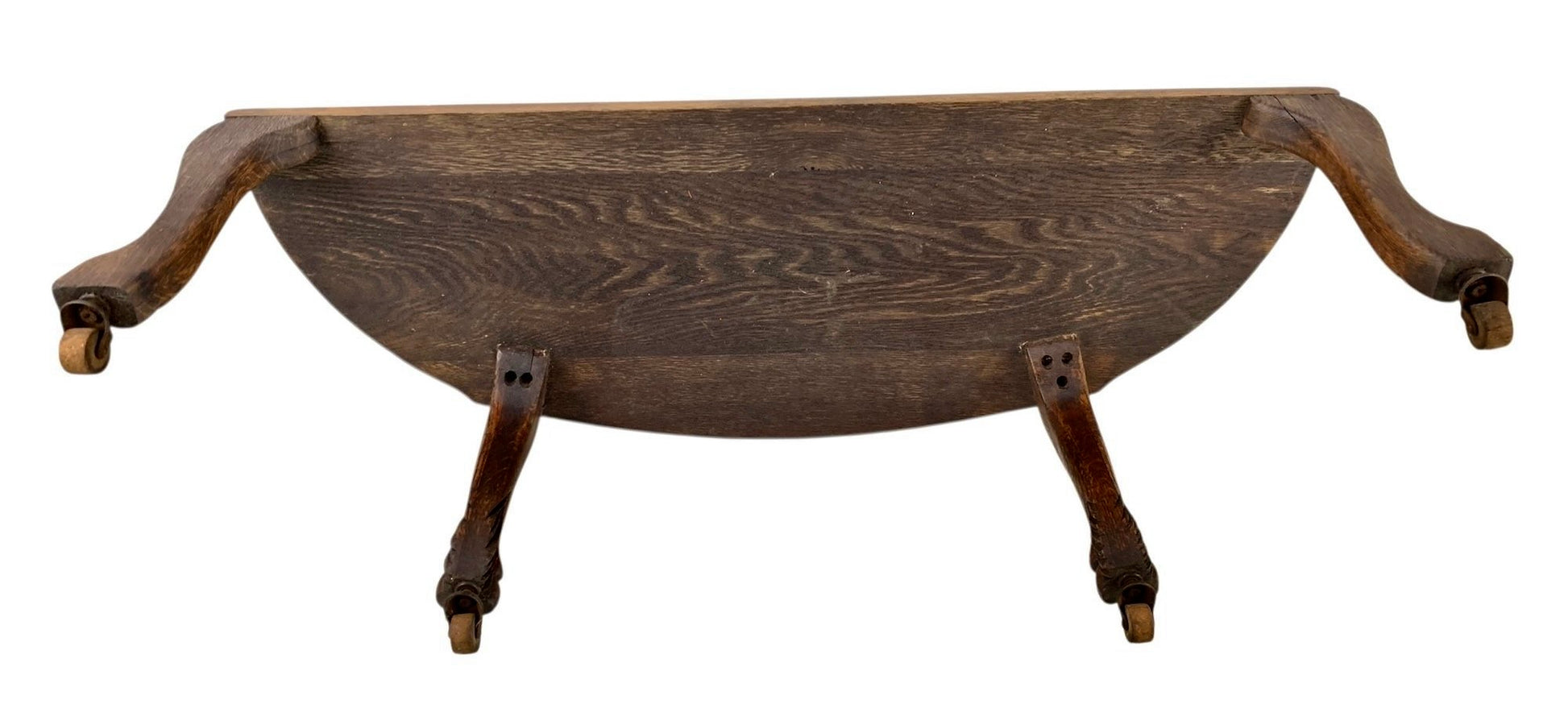 antique tiger oak demilune table on casters – vintage antique home decor from Mid Hudson Vintage