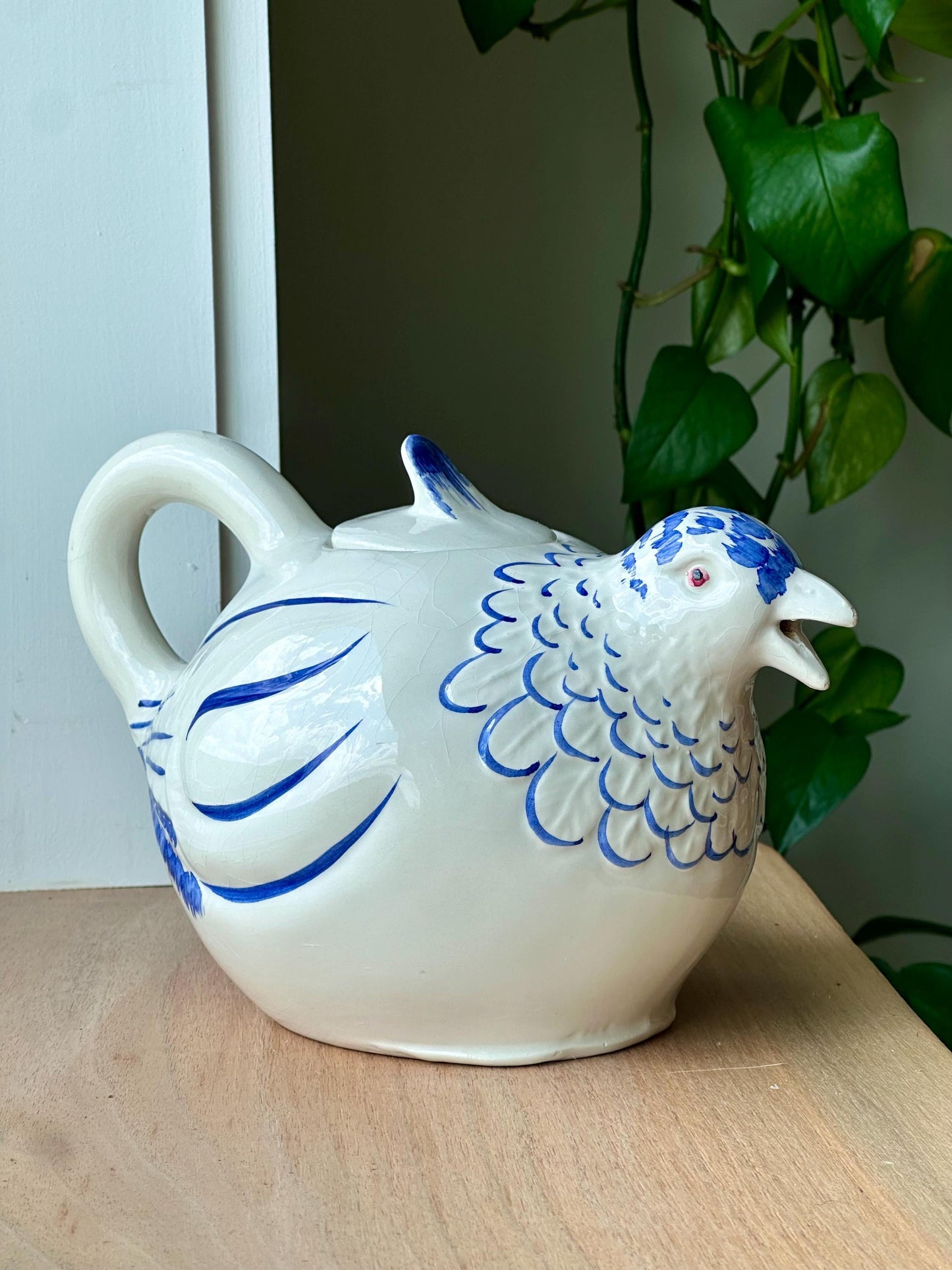 Vintage Italian Ceramic Bird Teapot – Blue & White Hand-Painted Pottery
