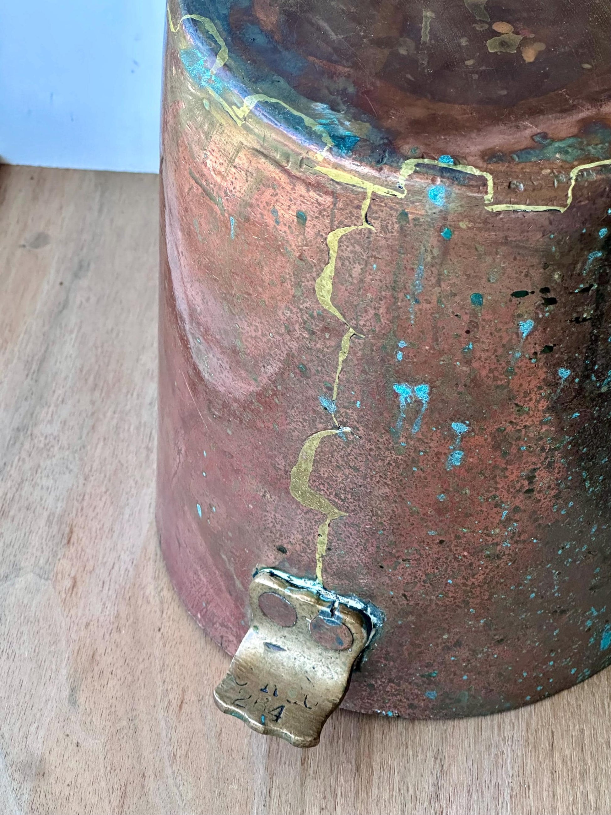 antique copper pot early 20th century industrial cauldron by mutual mfg co nyc – vintage antique home decor from Mid Hudson Vintage
