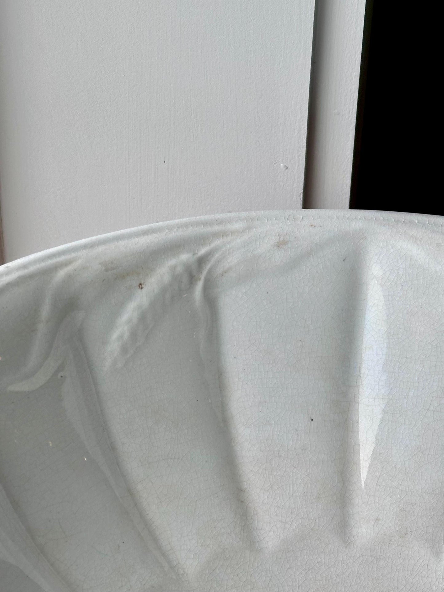 Large Antique Ironstone Bowl with Scalloped Rim