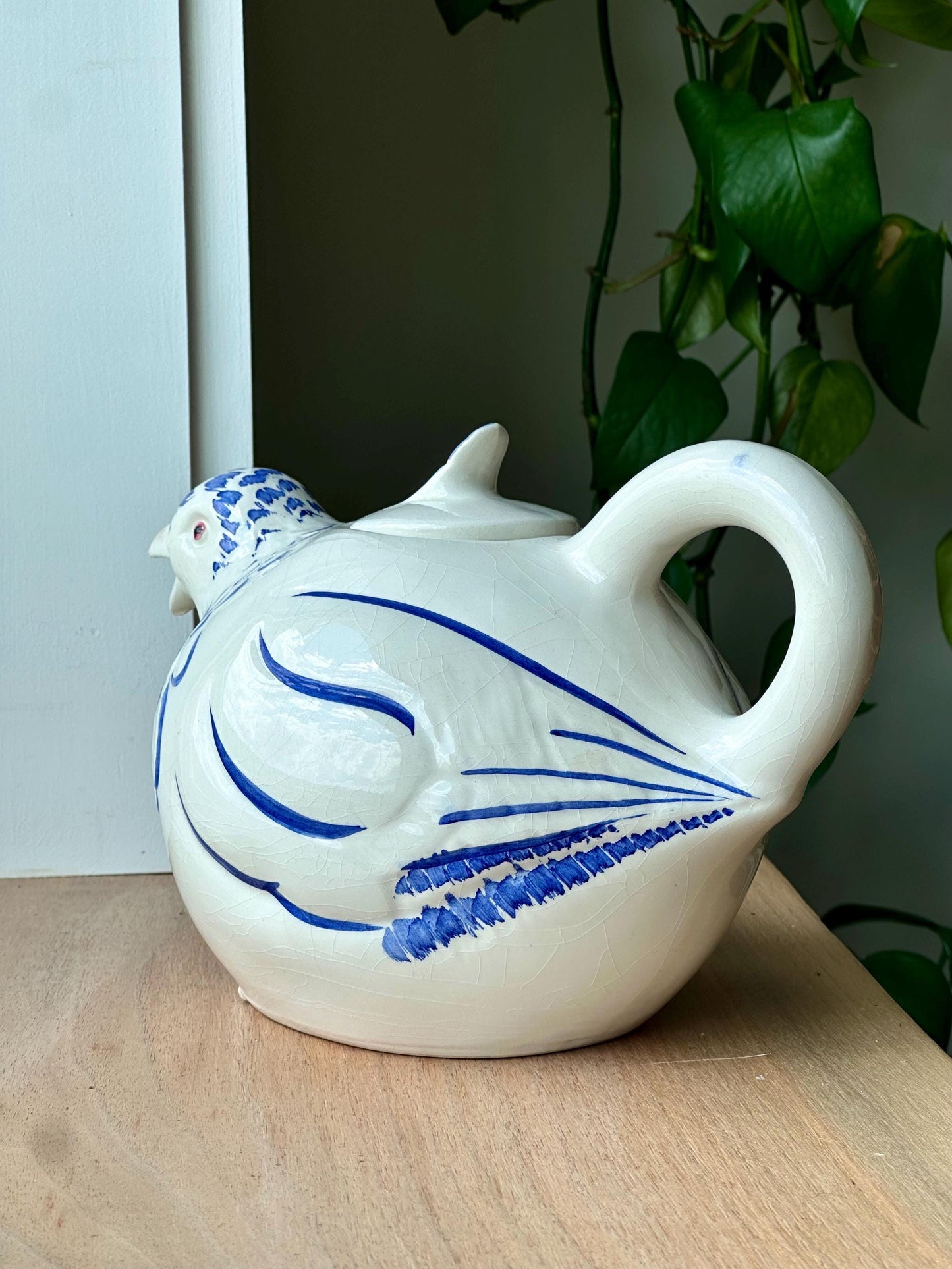 Vintage Italian Ceramic Bird Teapot – Blue & White Hand-Painted Pottery