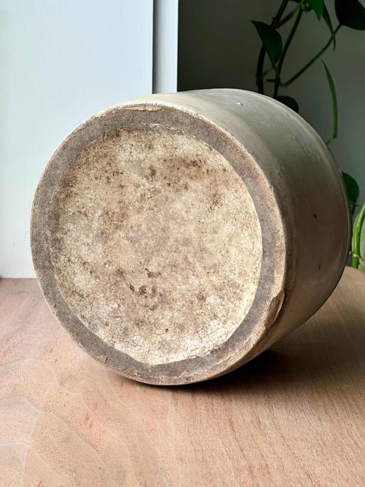 ntique Stoneware Jug with Primitive Handle | Early American Whiskey or Molasses Jug | Rustic Farmhouse Crock Decor
