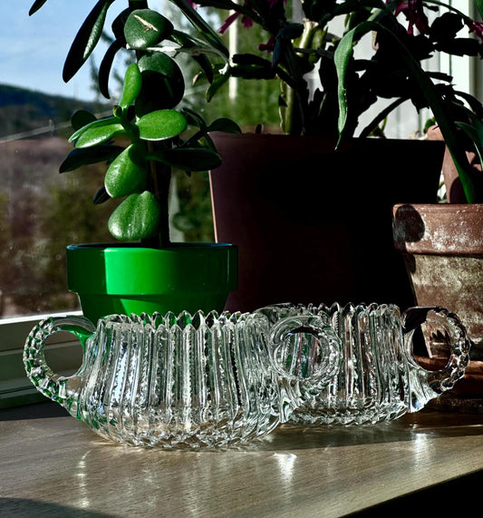 Antique Crystal Groove + Slash American Brilliant Bowl & Creamer Set 1897-1912