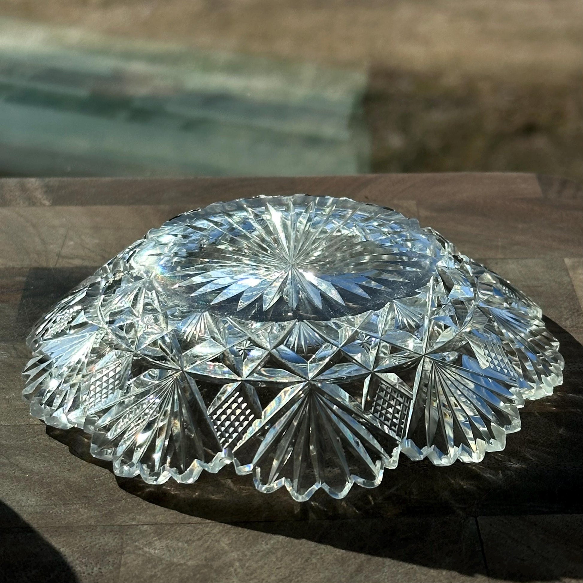 antique american brilliant period cut crystal bowl underplate set – vintage antique home decor from Mid Hudson Vintage