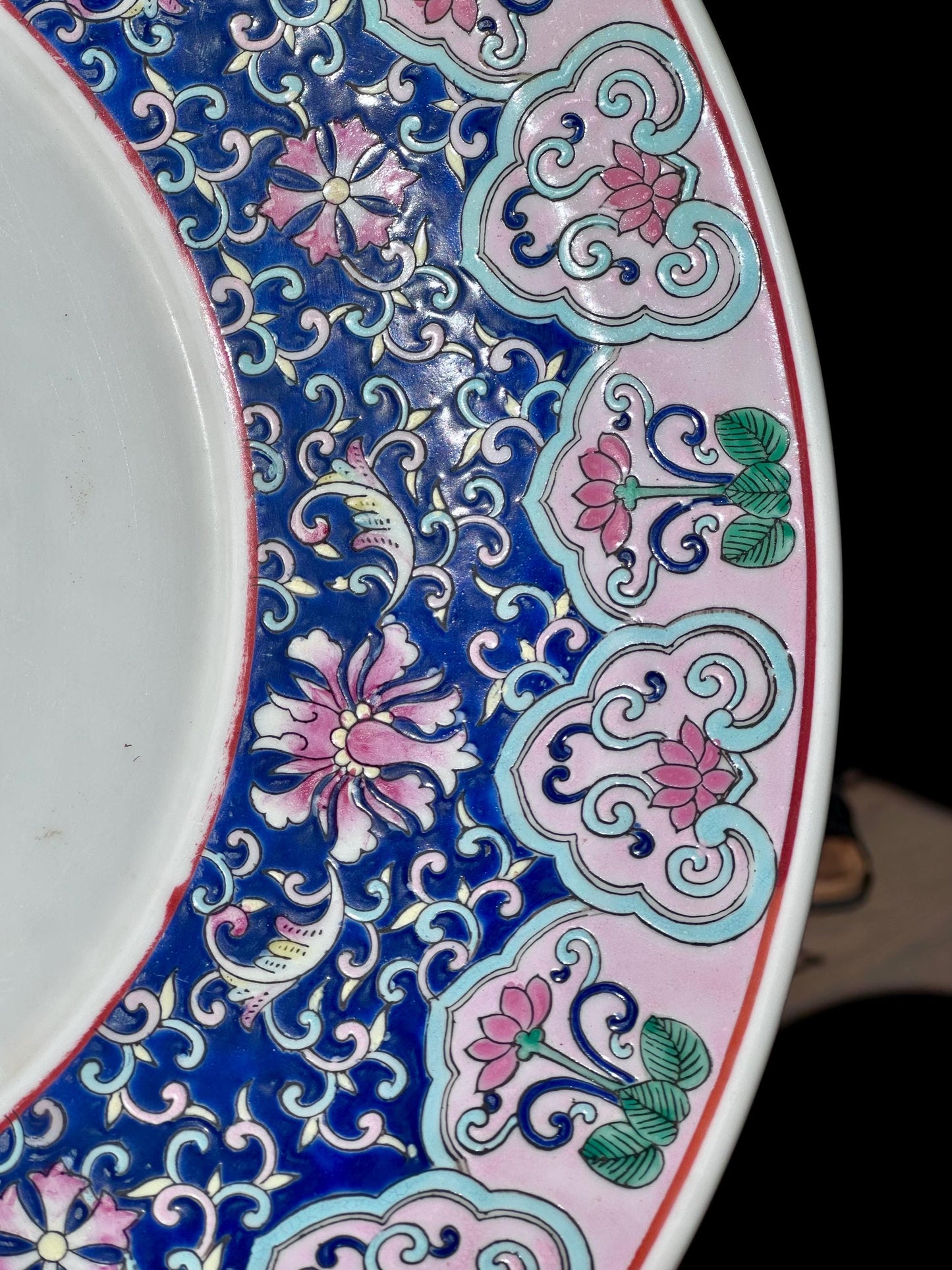 Large Famille Rose-Style Chinese Charger with Floral Lotus Motif