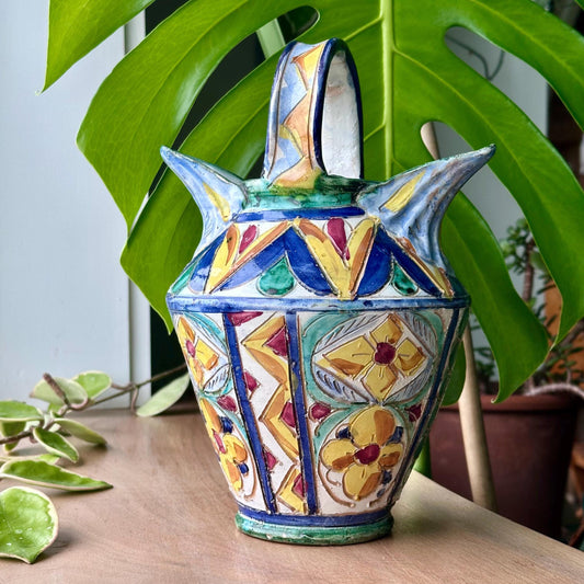 Antique Deruta Majolica Vase Pitcher | Hand-Painted Italian Pottery | Signed Italy