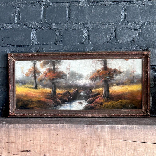 Antique Oil Pastel Landscape Painting | Vintage Framed Autumn Scene | Victorian Era Impressionist Artwork