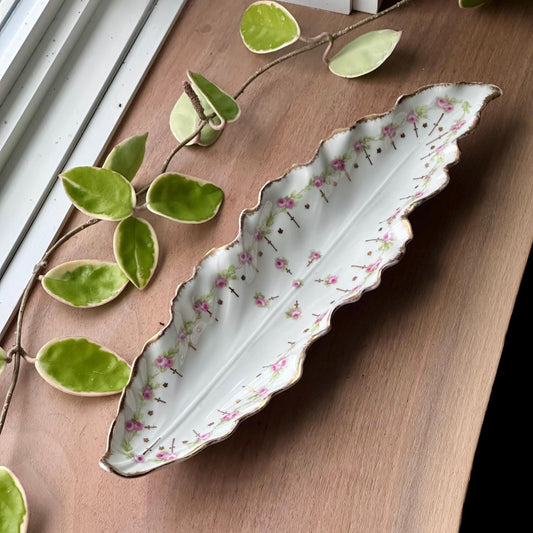 Antique Limoges France Hand-Painted Celery Tray – Pink Roses & Gold Trim