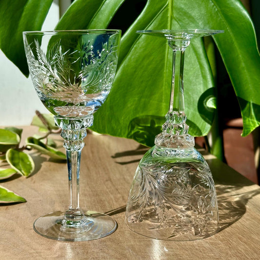 Tiffin Franciscan Greenbriar Crystal Wine Glasses – Vintage Cut Glass Set of 2
