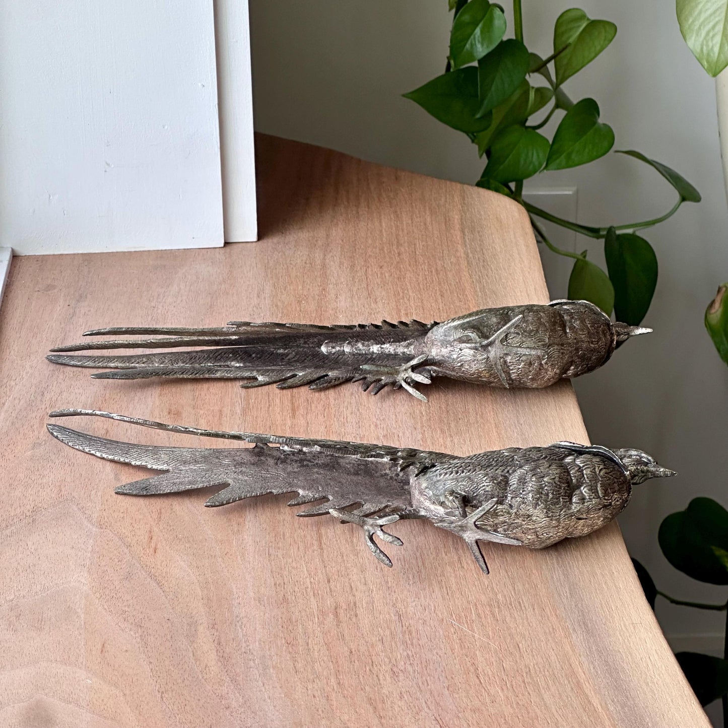 Vintage Silver-Plated Pheasant Menu/Place Card Holder Figurines – Set of 2