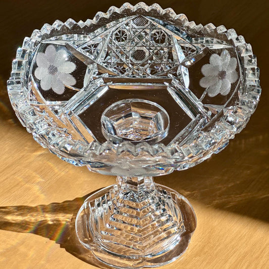 Stunning American Brilliant Period Cut Glass Pedestal Dish | Antique Crystal Compote