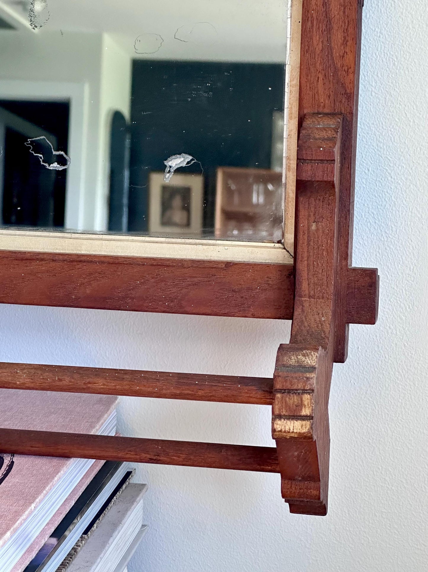 Antique Eastlake-Style Wall Mirror with Towel Bar