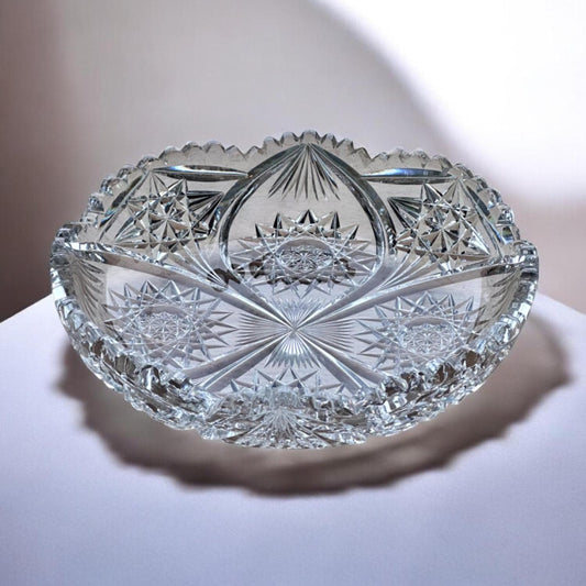 Antique American Brilliant Period Cut Glass Crystal Shallow Bowl – Star & Fan