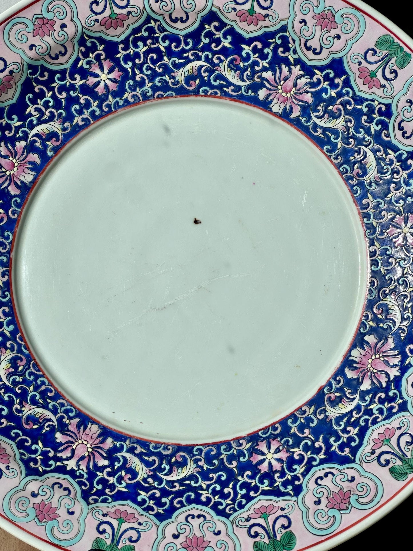 Large Famille Rose-Style Chinese Charger with Floral Lotus Motif