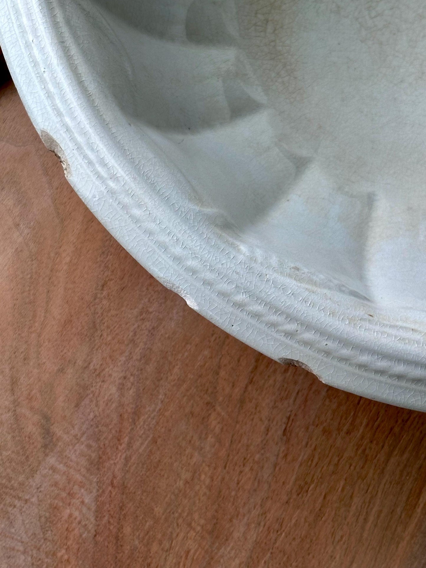 Large Antique Ironstone Bowl with Scalloped Rim