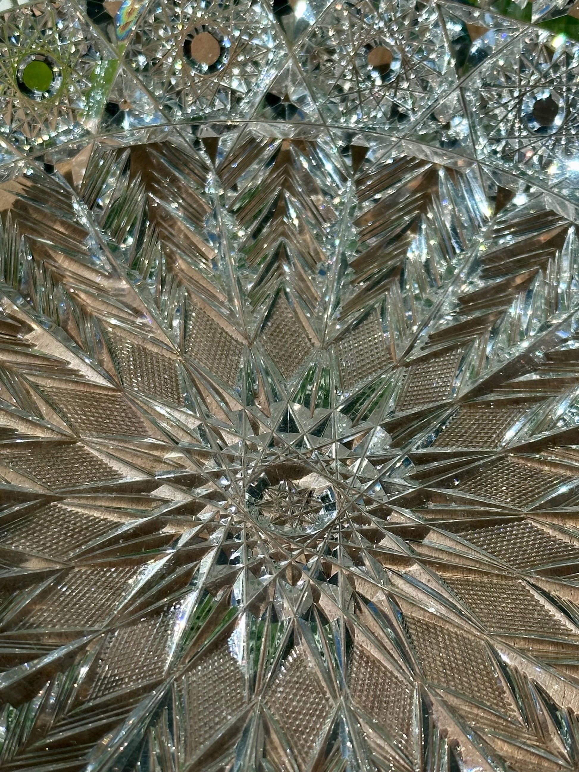 antique american brilliant cut glass bowl sawtooth rim starburst pattern abp crystal – vintage antique home decor from Mid Hudson Vintage