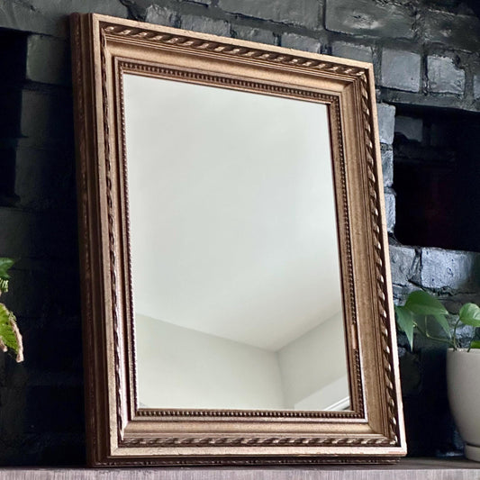 Vintage Wooden Framed Mirror with Ornate Detailing | Classic Gold Gilt Wall Mirror