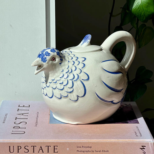 Vintage Italian Ceramic Bird Teapot – Blue & White Hand-Painted Pottery