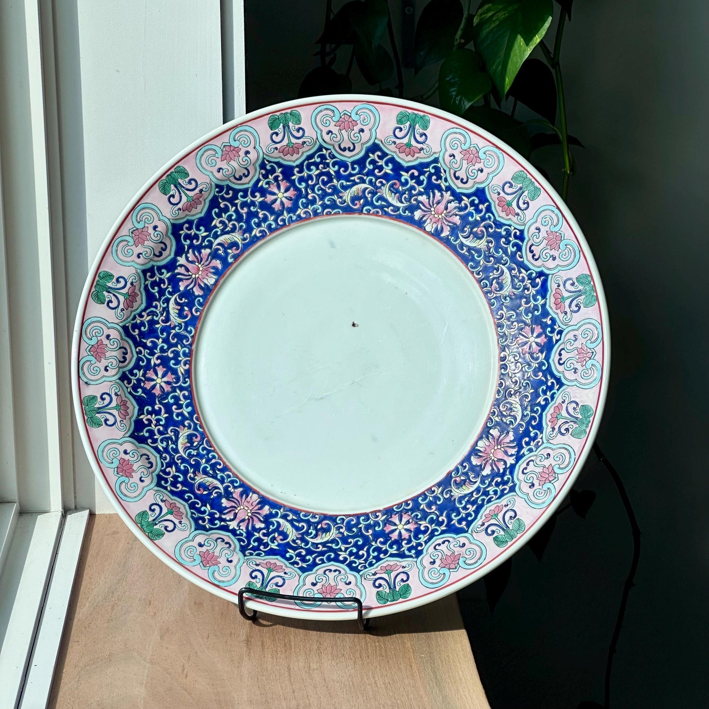 Large Famille Rose-Style Chinese Charger with Floral Lotus Motif