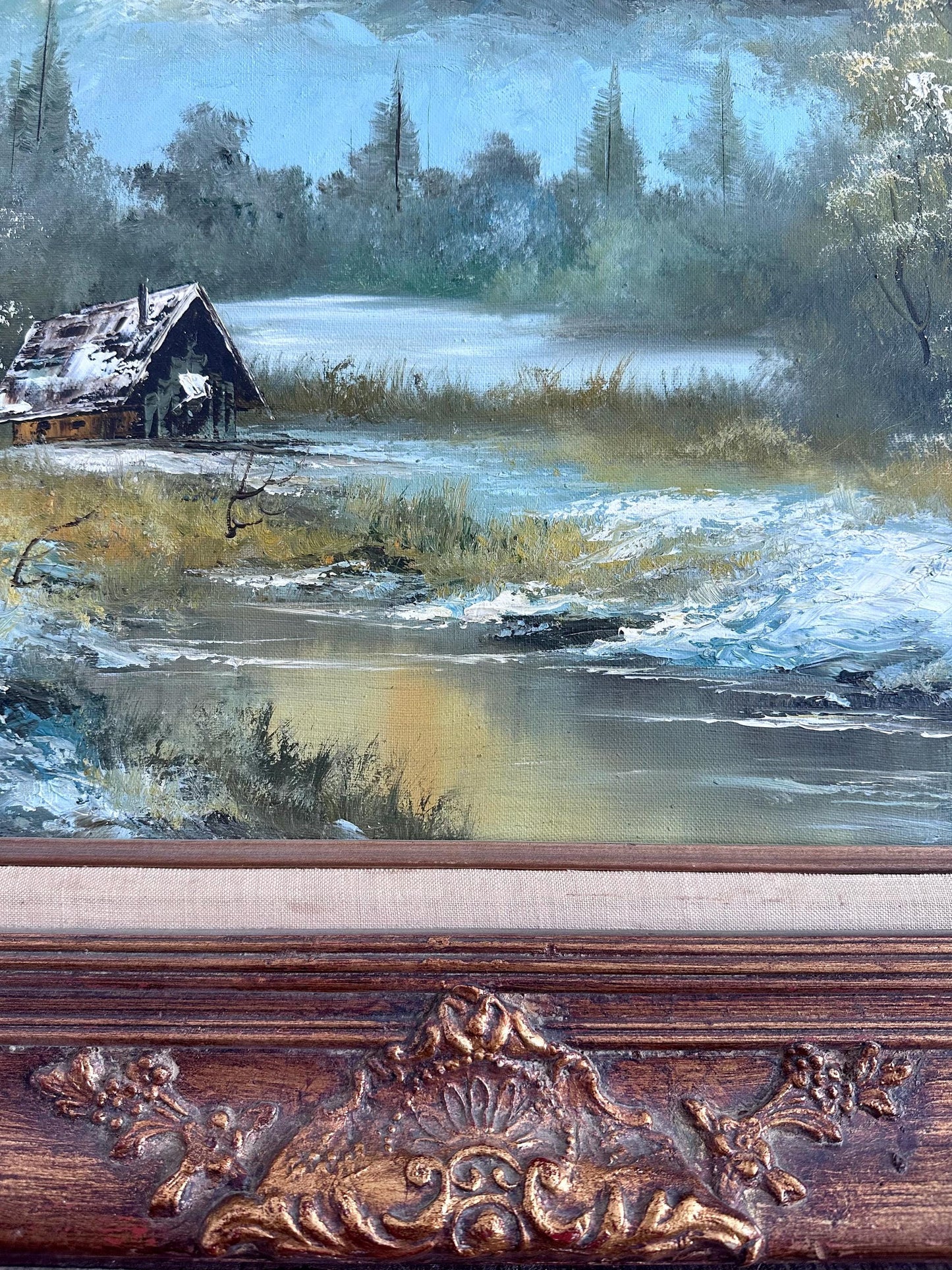 Large G. Whitman Oil Painting in Ornate Wooden Frame