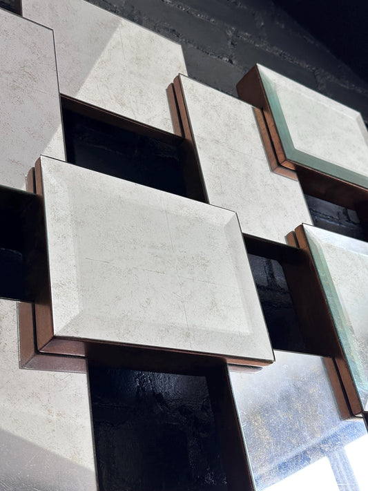 Geometric Brutalist Acid Wash Mirror Sculpture by John Richard