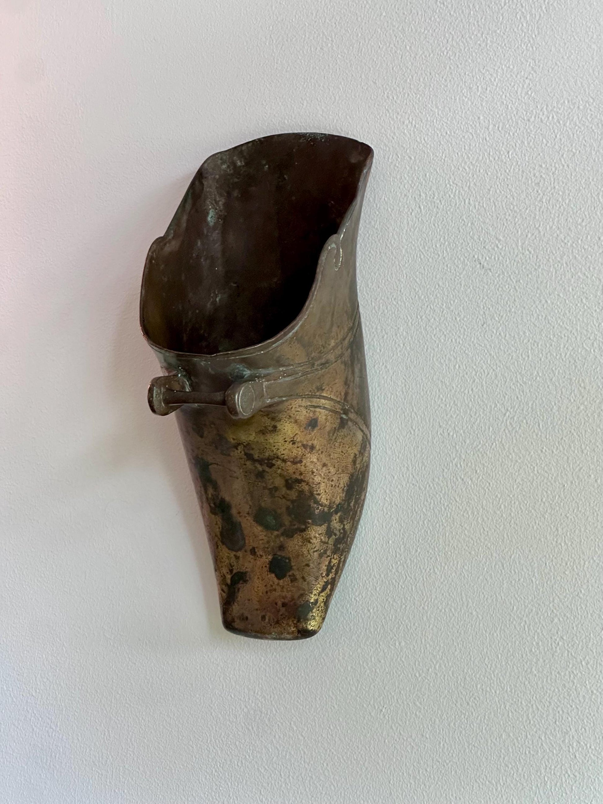 Antique Brass Conquistador Stirrup Wall Pocket – Heavily Patinated