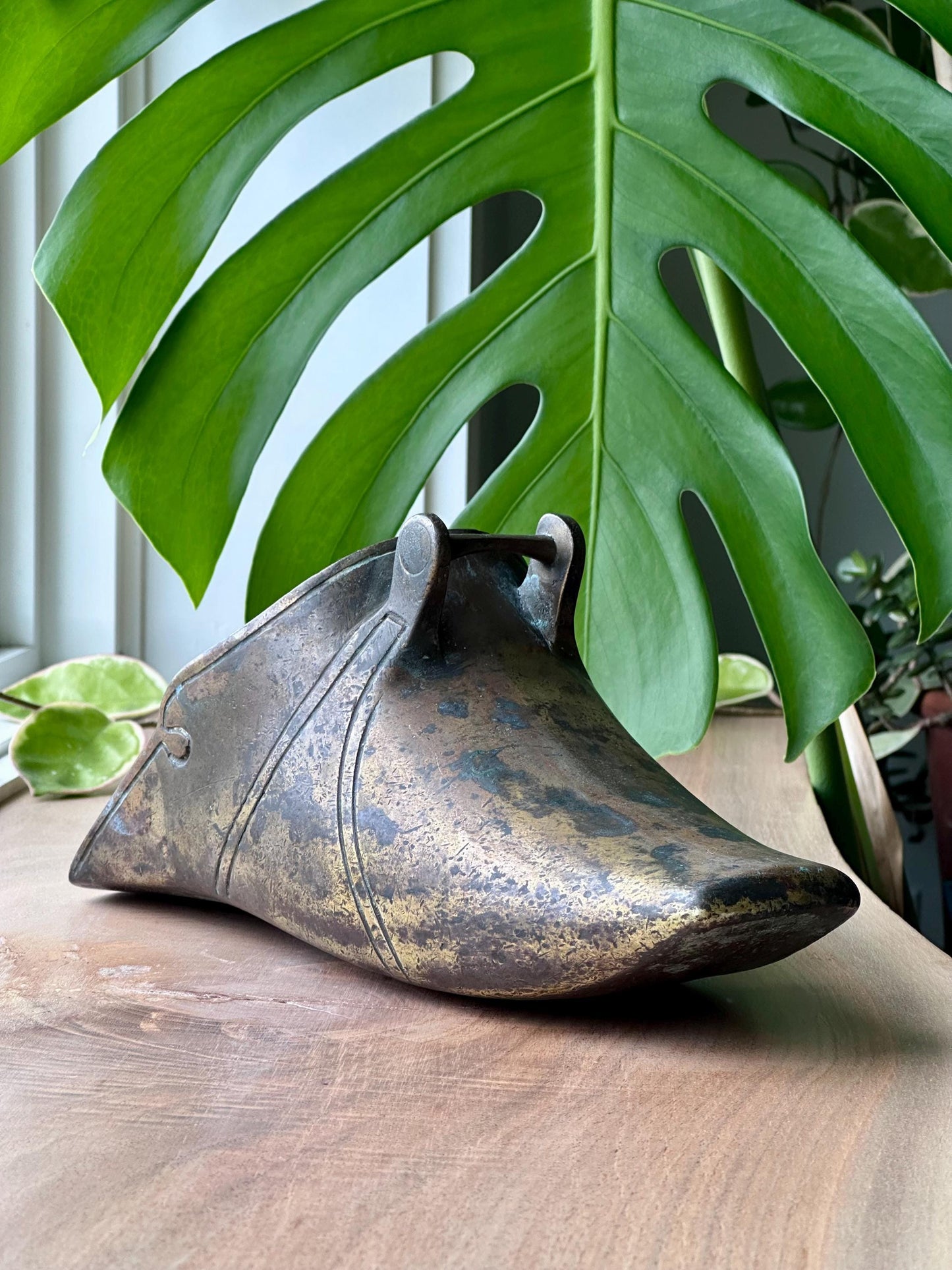 Antique Brass Conquistador Stirrup Wall Pocket – Heavily Patinated