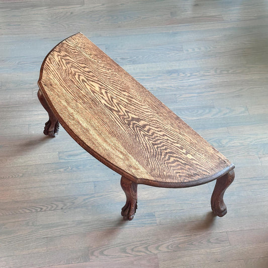 Antique Tiger Oak Demilune Table on Casters