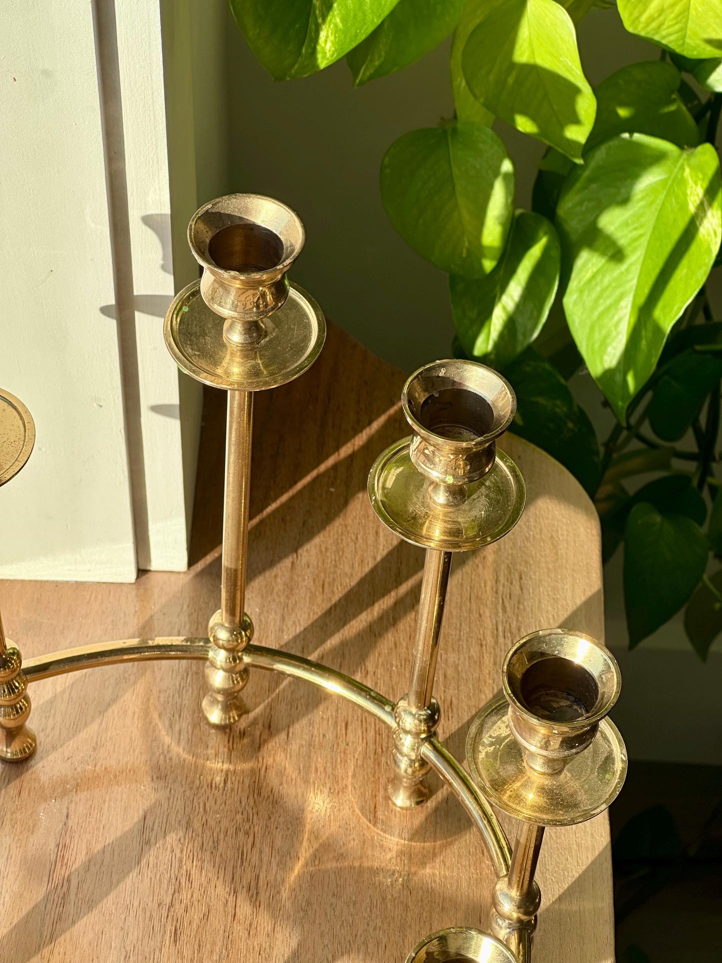 Vintage Brass Candelabra | Round 9-Candle Holder | Mid-Century Brass Centerpiece | Hollywood Regency Style
