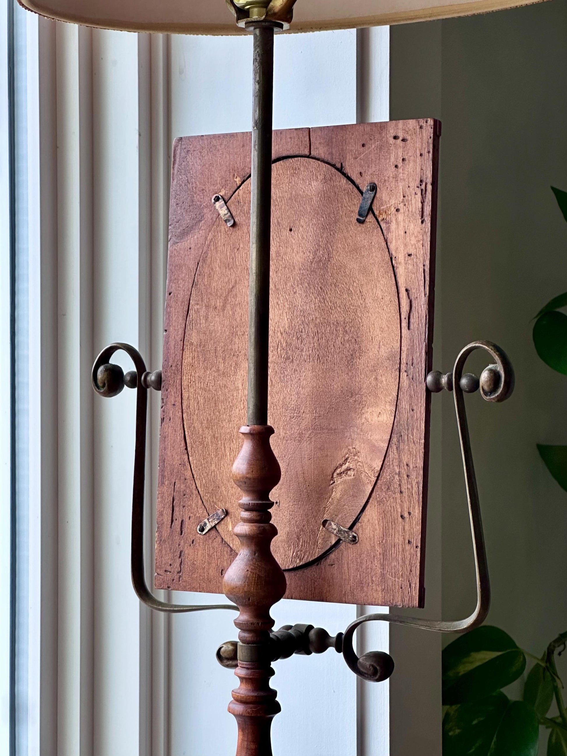 Antique Shaving Lamp with Mirror | Victorian Wooden & Brass Table Lamp | Rustic Shaving Stand Converted to Lamp