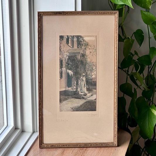 Antique Lucius Briggs Hoppin Hand-Colored Etching “In Wistaria Time” | Early 1900s Signed Framed Print