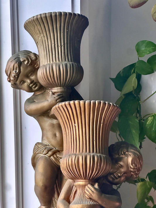 Vintage Gilt Cherub Wall Decor – Heavy Chalkware Set of 2