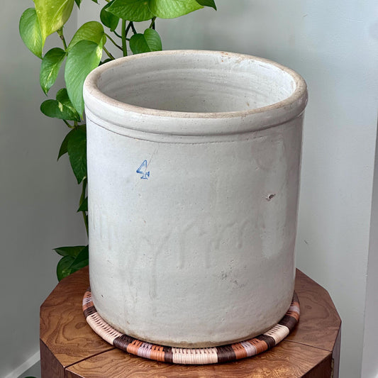 Antique 4 Gallon Stoneware Crock | Large Farmhouse Crock | Rustic Early Pottery | Vintage Country Home Decor
