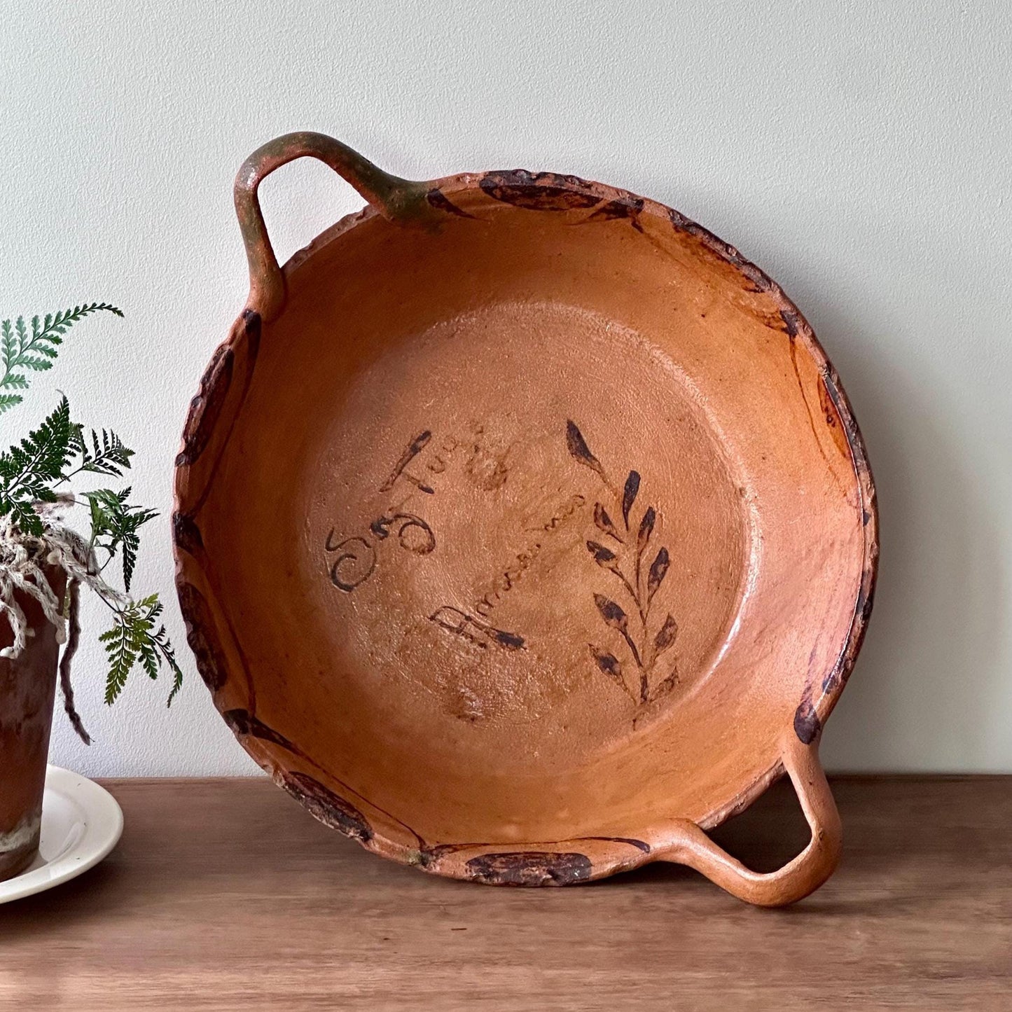 Large Antique Mudware Serving Dish with Handles - Early 19th Century