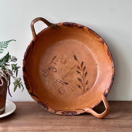 Large Antique Mudware Serving Dish with Handles - Early 19th Century