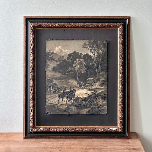Antique Printing Block / Plate – Framed Equestrian Landscape