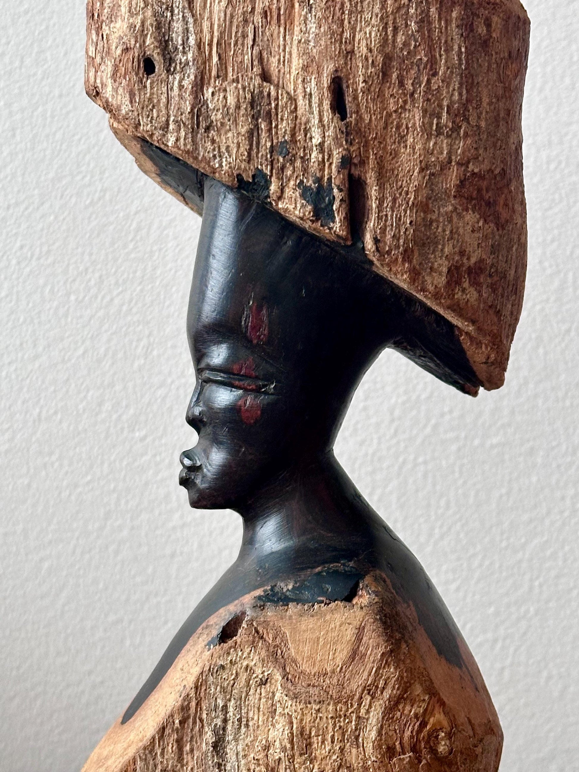 Hand Carved Wooden Figure Sculpture | Vintage Figural Wood Art | Organic Modern Tribal Decor