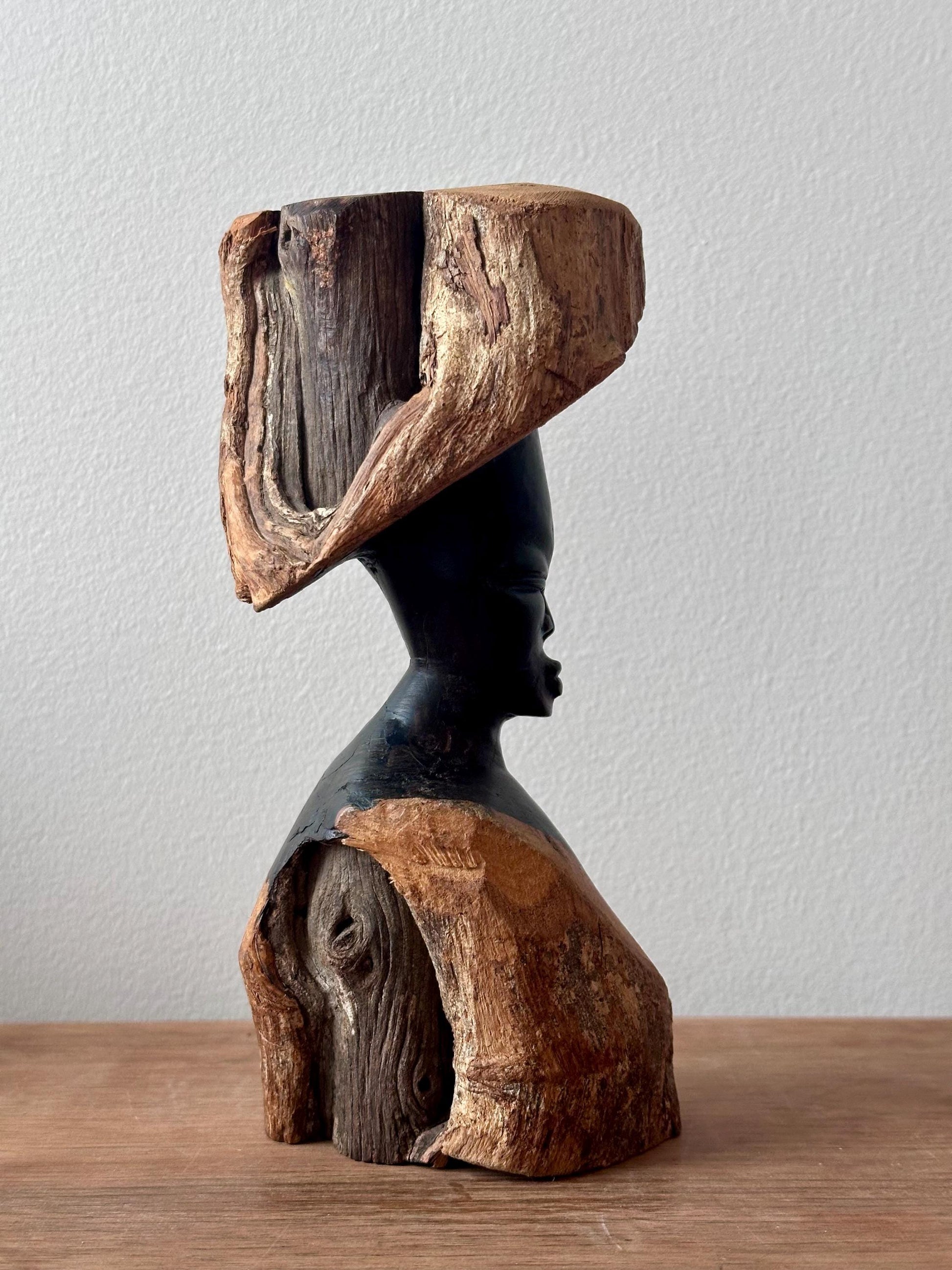 Hand Carved Wooden Figure Sculpture | Vintage Figural Wood Art | Organic Modern Tribal Decor