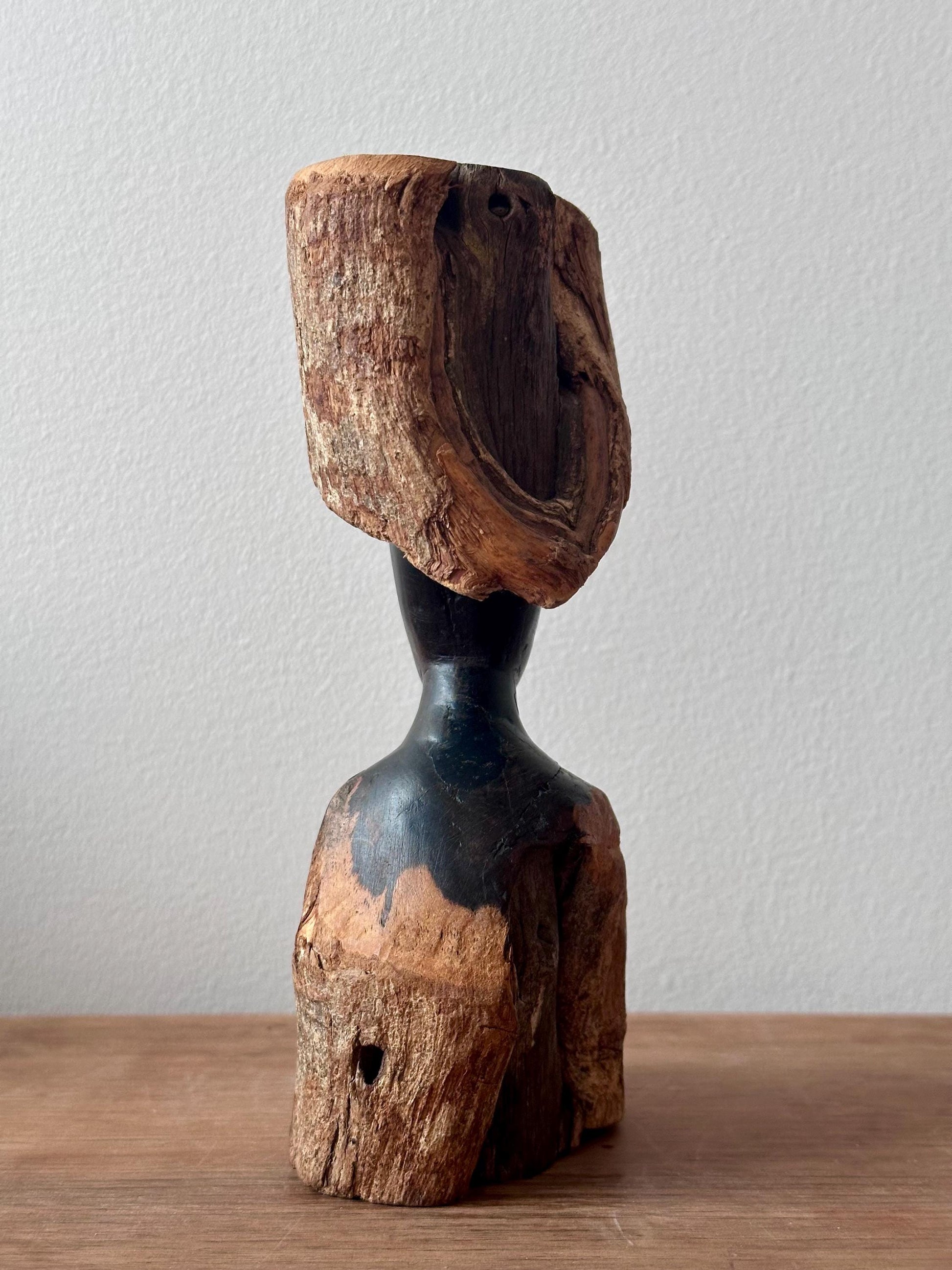 Hand Carved Wooden Figure Sculpture | Vintage Figural Wood Art | Organic Modern Tribal Decor